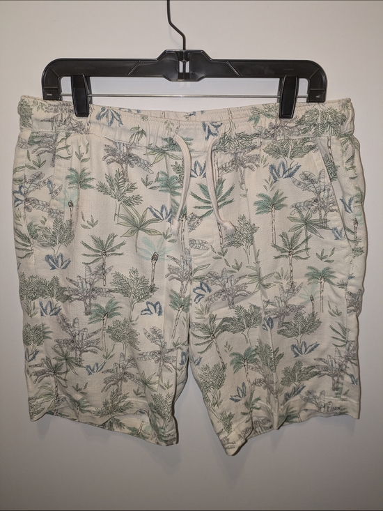 Zara Other - Zara Cream Drawstring Shorts with Green & Blue Palm Print Large